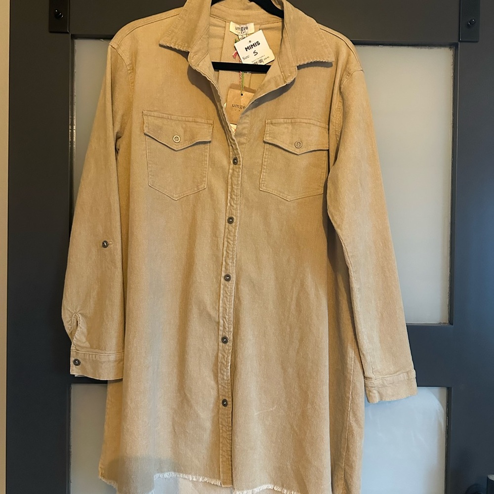 Umgee Light Tan Corduroy Button-Front Shirt